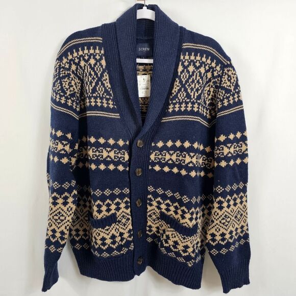 NWT J.Crew Wool Blend Fair Isle Cardigan Sweater - Size L - Picture 1 of 8